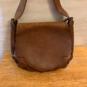 Vintage Tooled Handmade Brown Leather Saddle Shoulder Bag